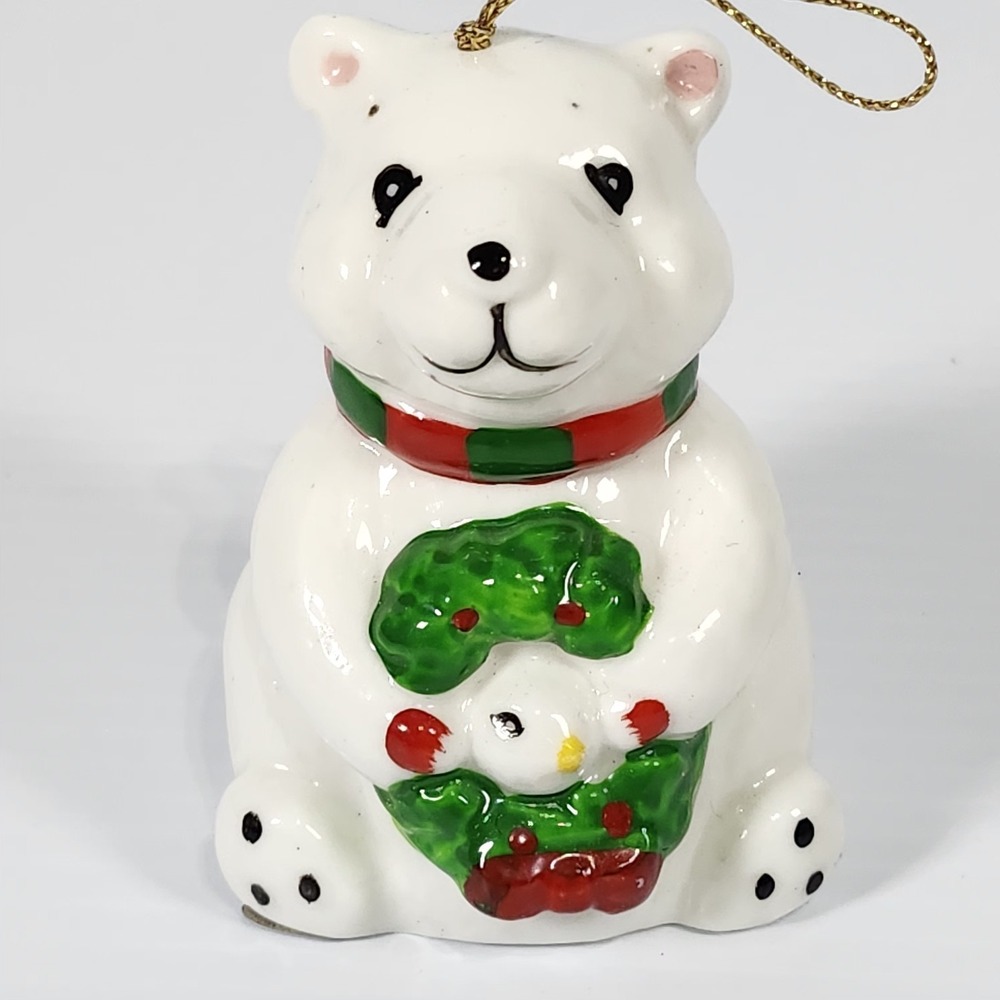 Silvestri Porcelain Christmas Bell Polar‎ Bear Ornament Taiwan Holiday vintage